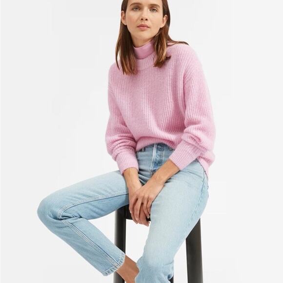 Everlane Alpaca Wool Crewneck Sweater Womens Large Pink Preppy Thick Chunky Knit - Picture 1 of 9
